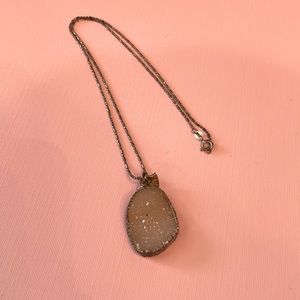 Geode pendant on oxidized silver chain